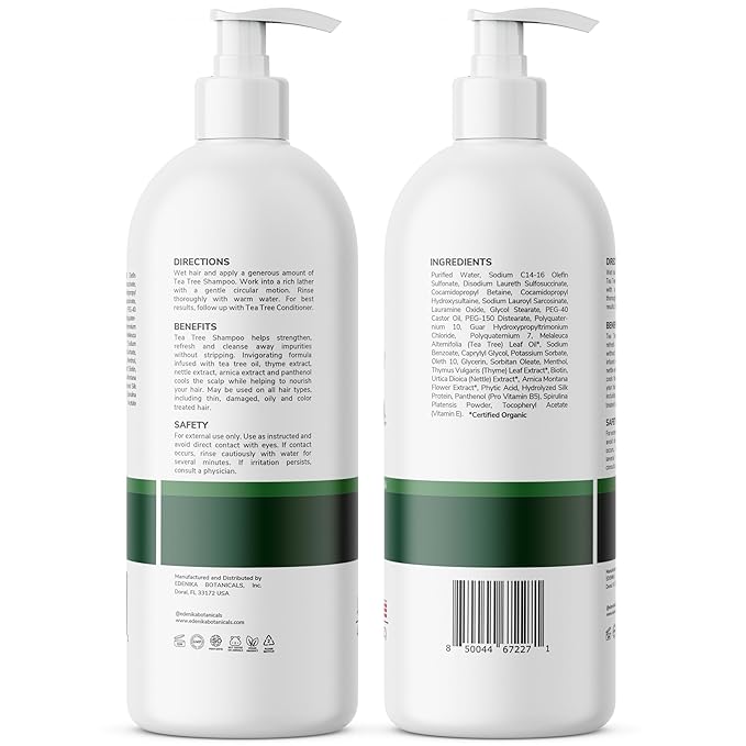 Tea Tree Oil Shampoo, Soothes Itchy & Dry Scalp, Deep Cleansing for Dandruff & Buildup, Hydrates & Refreshes, Sulfate Free, Natural Shampoo for Women & Men – 16 fl oz