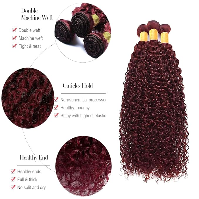 ZCMYVINND99J curly Wave Human Hair Bundles 08 10 12 Inch Double Weft Brazilian Remy Weave Burgundy 99J curly Wave Human Hair Bundles Dark Burgundy kinky Human Hair Bundle Unprocessed Virgin Extensions