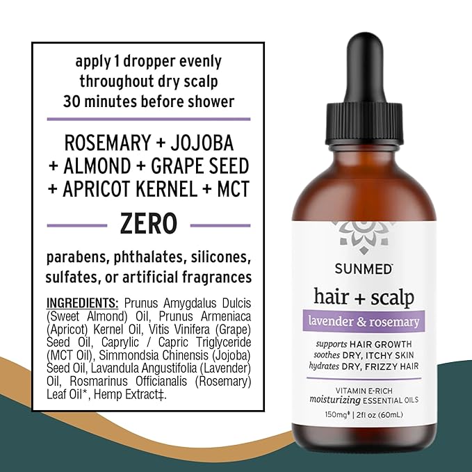 Hair & Scalp Oil with Rosemary, Lavender, Jojoba, Vitamin E – Moisturizing Formula for Dry, Itchy Scalp & Frizzy Hair – Nourishes, Hydrates & Supports Hair Growth – 2 fl oz