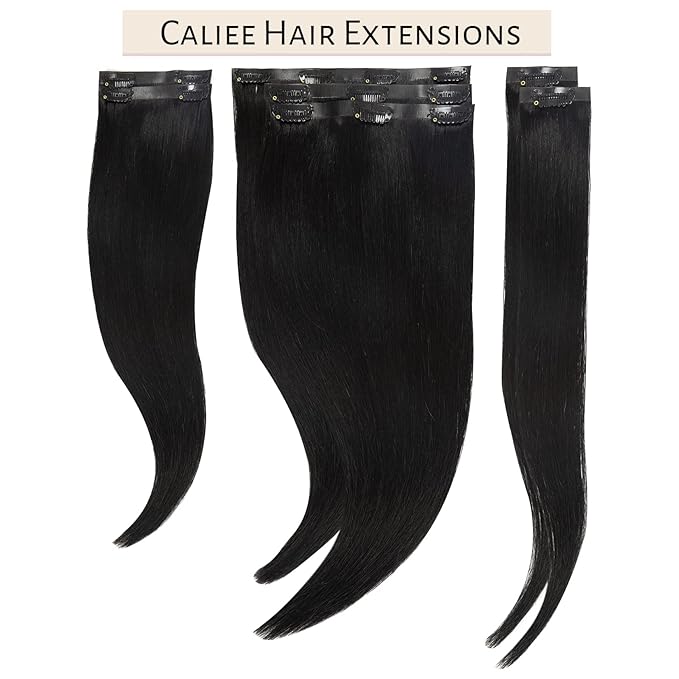 Caliee Clip in Hair Extensions Real Human Hair 14Inch Invisible Seamless Clip in Human Hair Extensions PU Skin Weft Color 1 Jet Black Human Hair Clip ins for Women Silky Straight 7PCS 110G