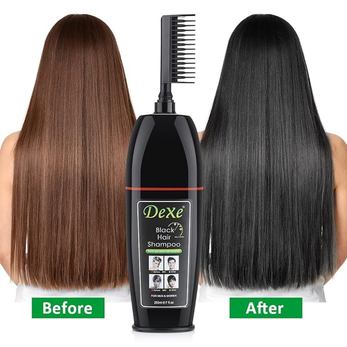 Instant Black Hair Shampoo, gentle botanical formula - ammonia free - unisex hair color shampoo - quick and easy - lasts 30 days 3-in-1 black hair color (200ml Bottle)