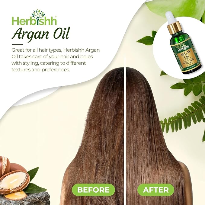 Herbishh Chestnut Brown Hair Dye Shampoo 200ml + Argan Oil 30ml – Grey Coverage & Frizz Control Combo – 3-in-1 Color, Cleanse & Repair