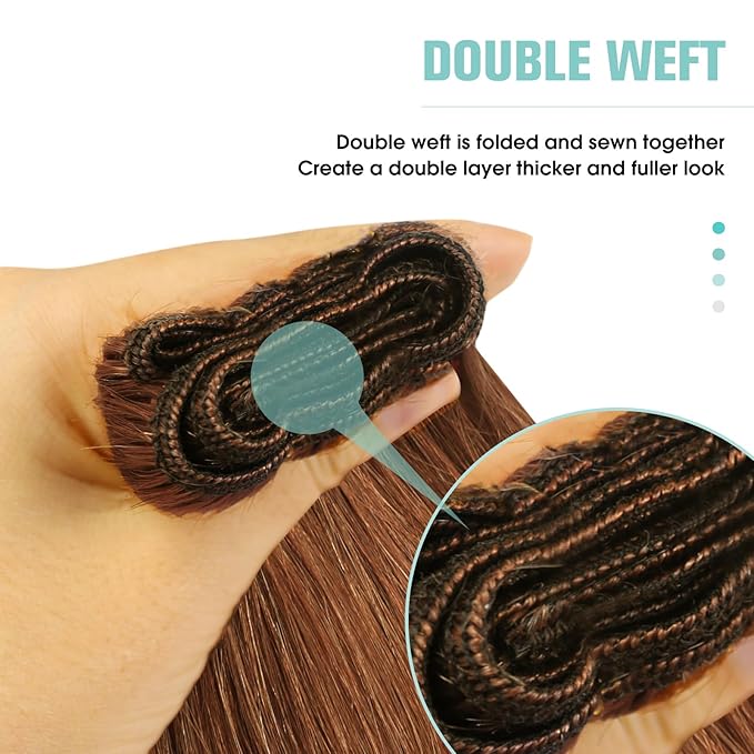 YoungSee Weft Hair Extensions Human Hair Copper Human Hair Extensions Sew in Copper Sew in Weft Hair Extensions Human Hair Straight Hair Extensions Sew in 100G 18Inch