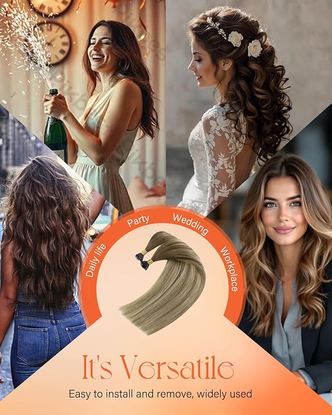 Sunny Hair Nano Bead Hair Extensions Human Hair Invisible Nano Extensions Human Hair Balayage Medium Brown to Platinum Blonde Nano Tip Hair Extensions Real Human Hair 22inch 50g