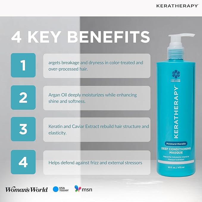KERATHERAPY Keratin Infused Deep Conditioning Masque, 16.9 fl. oz., 500 ml - Moisturizing Hair Deep Conditioning Treatment with Kerabond, Jojoba Oil, Nettle Root Extract, Wheat Oil, & Persian Walnut