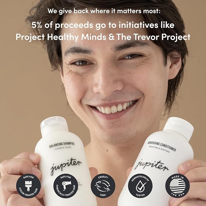 Jupiter Oil Control & Exfoliation Set, Anti-Dandruff Shampoo, Conditioner, Restoring Serum, Scalp Brush, & Purifying Mask, for Women & Men, Dermatologist-Formulated for Flaky, Itchy, Oily, & Dry Scalp