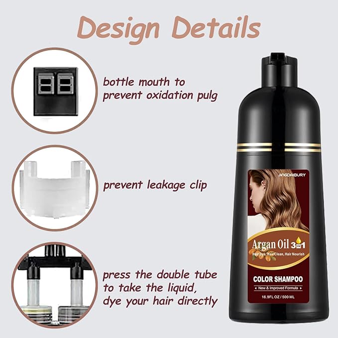 Chestnut Brown Hair Dye 16.9 Fl Oz, Argan Oil Hair Shampoo, 3 in 1 Hair Dye Shampoo, Easy To Use, Semi-Permanent Hair Color Shampoo (Chestnut Brown)