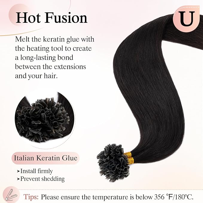 U Tip Hair Extensions Human Hair Pre Bonded Extensions Keratin Fusion Extensions K Tip Hair Extensions Real Human Hair Silky Straight Natural 50g/100 Stands 20" Natural black