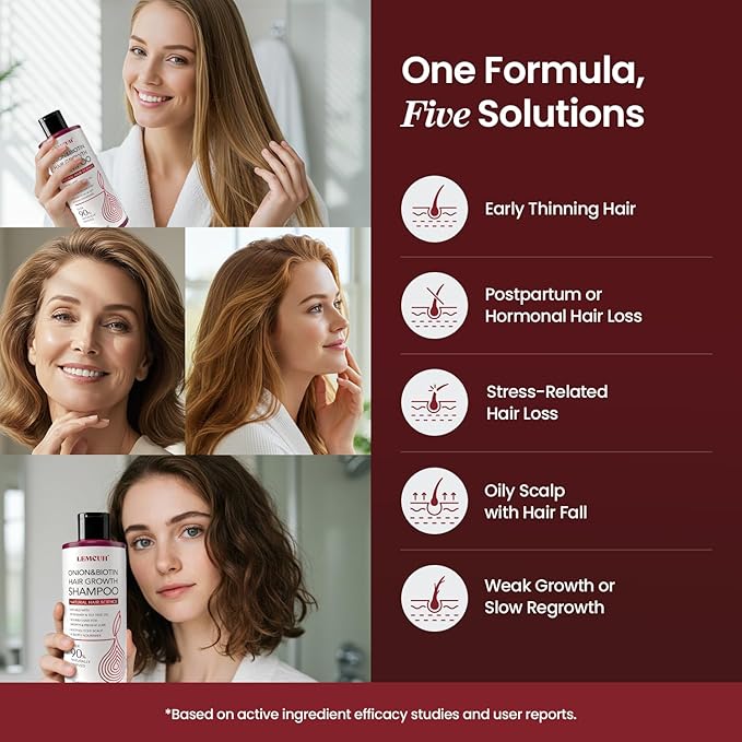 Onion & Biotin Hair Growth Shampoo: Infused With Natural Rosemary Tea Tree Oil Anti Hair Loss Treatment - Scalp Smooths Thickening Formula Support Hair Regrowth For Women Men 12.5Fl Oz