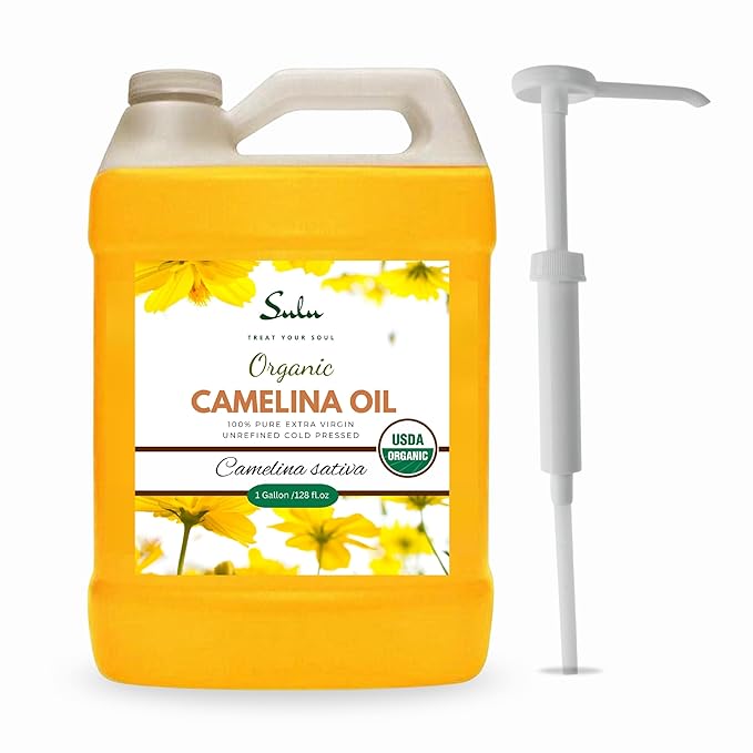100% Pure Extra Virgin USDA Organic Unrefined Cold Pressed Camelina Seed Oil 1 Gallon (128 FL.OZ)
