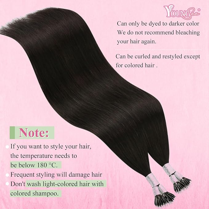YoungSee Nano Hair Extensions Real Human Hair Dark Brown Nano Bead Hair Extensions Human Hair Darkest Brown Silky 18inch 50s 50g