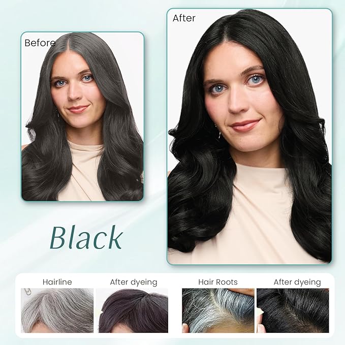 Black Hair Dye Shampoo 3 In 1, Instant 100% Gray Reducing, Tea Tree Hair Color Shampoo Hair Dye for Women Men, Champu Para Canas for All Hair Types, Easy Use Last 3-4 Weeks Root Touch Up, 500 ml
