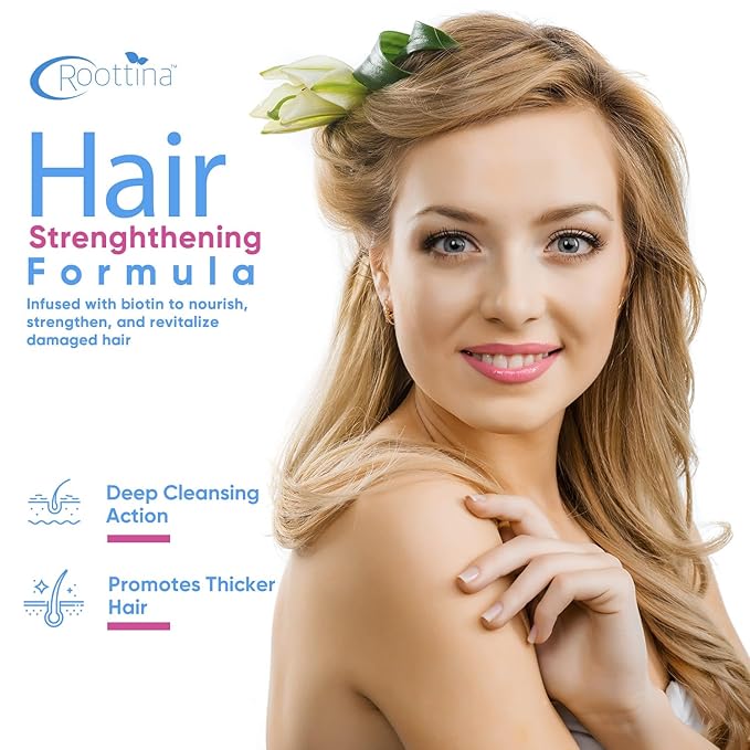 Fights Hair Loss, Roottina Daily Routine Shampoo, Strengthens and Fortifies, Promotes Hair Growth, Hair Thickening Shampoo with DHT Blockers, Coconut and Vanilla Scent, Made in USA (16 fl oz)