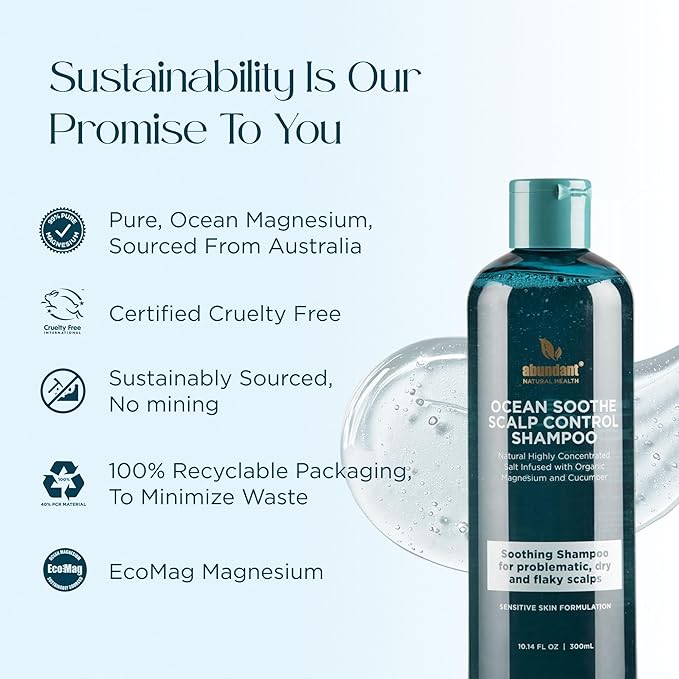 Ocean Soothe Scalp Control Shampoo with Highly Concentrated Magnesium Salt and Cucumber Juice to Hydrate Dry, Flaky Scalps, Nourish and Protect Hair Follicles, 300mL
