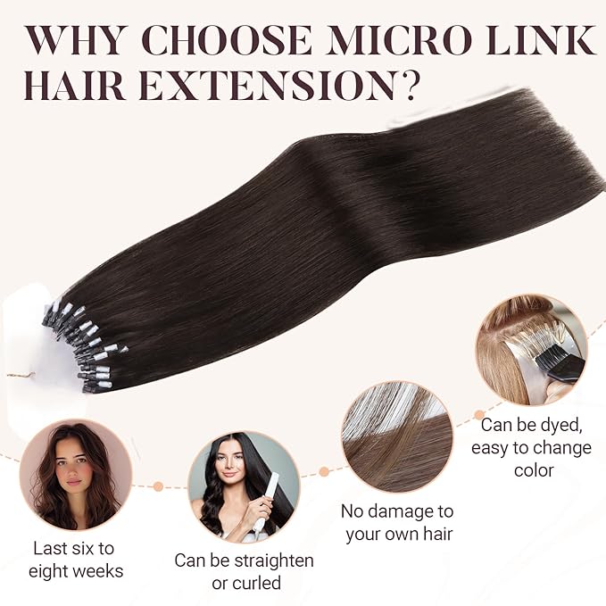 MAXITA Microlink Hair Extensions Human Hair Dark Brown Micro Bead Hair Extensions Virgin Human Hair, 50g/50 Strands/Pack, 22 In
