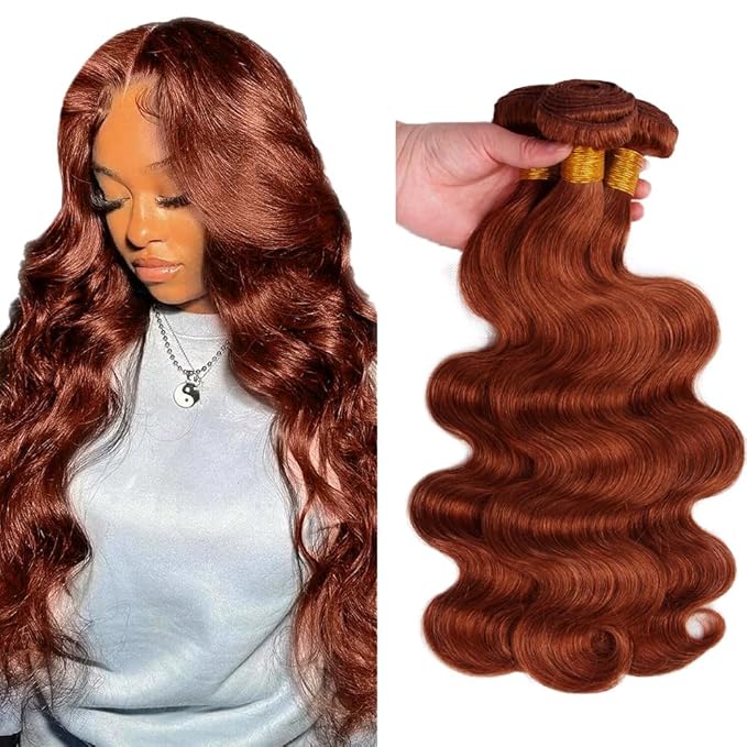 Auburn Body Wave Bundles Human Hair Color 33 Bundle Huxowax Virgin Soft And Silky Remy Hair 3 Bundles 26 28 30 Inch Double Weft Copper Red Bundle Hair Wave