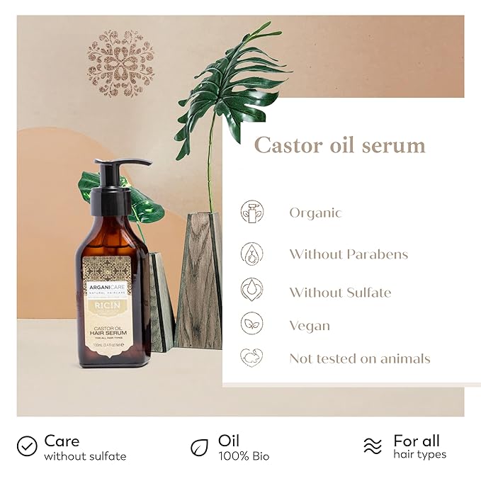Arganicare | Castor Range | PROTECTIVE SERUM | Castor Oil | Strengthens & Restores Hair | Fights Breakage & Promotes Growth | Intense Hydration | For All Hair Types | 3.38 fl oz