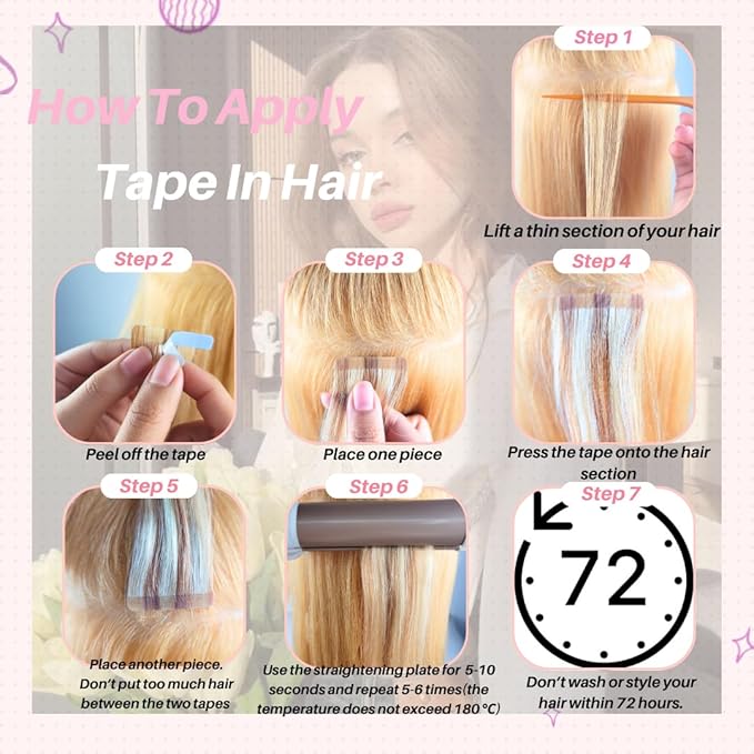 Rose Gold Pink Tape in Hair Extensions Human Hair Invisible 18 Inch Silky And Soft Tape in Human Hair Extensions for Girls