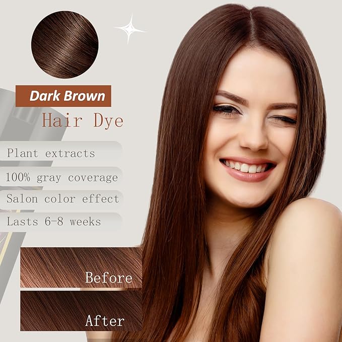 Dark Brown Hair Dye Shampoo 3 in 1, Natural Hair Color Shampoo for Men & Women, Shampoo Para Canas, Long-Lasting Hair Dye Shampoo for 100% Gray Hair Coverage Brown Hair Dye 16.9 Fl Oz (Dark brown)