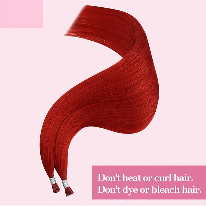 YoungSee Red I Tip Hair Extensions 25g Red I Tips Hair Extensions Real Human Hair Colored Keratin Tip Extensions 18In 30s Color Hair Extension for Women Girls Cosplay Invisible Extensions Human Hair
