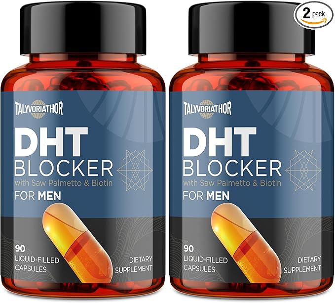 DHT Blocker for Men with Saw Palmetto & Biotin, Hair Growth Formula in Liquid-Filled Capsules, Hair Loss Supplements, Hair Regrowth Vitamins, Proprietary Herbal Blends - 90 Capsules(2 Bottle)