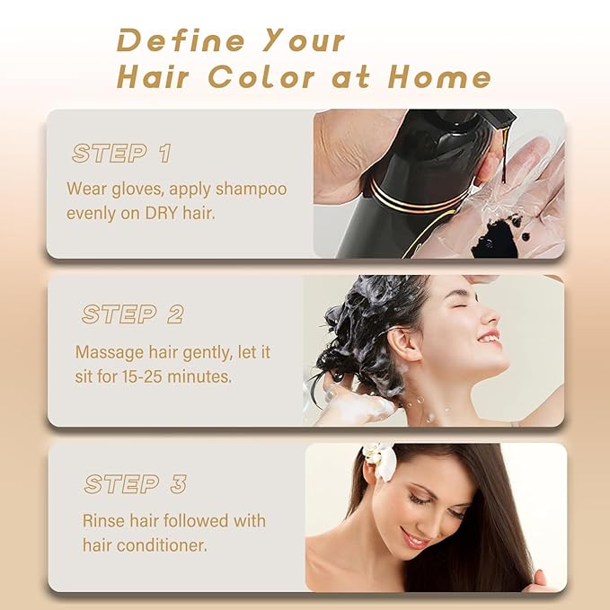 Brown Hair Dye Shampoo, Instant Hair Color Shampoo, Long Lasting Dark Brown Hair Dye, Covers Gray Hair in Minutes, Champu Para Canas, Champu Para Pintar el Cabello,16.90 Fl Oz