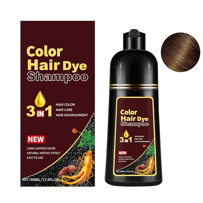 Chestnut Brown Hair Dye Shampoo 3 in 1, Instant Hair Color Shampoo for Men & Women, Herbal Brown Hair Shampoo Colors Hair in Minutes 17.6 FL OZ