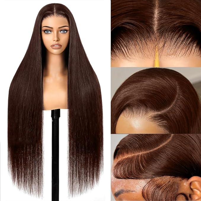 Chocolate Brown Lace Front Wigs Human Hair Pre Plucked Dark Brown Wear And Go Glueless Wig 9x6 Straight Wigs Human Hair 220% Density Colored #4 Brown Glueless Wig Hd Lace Frontal Wigs For Women 24Inch