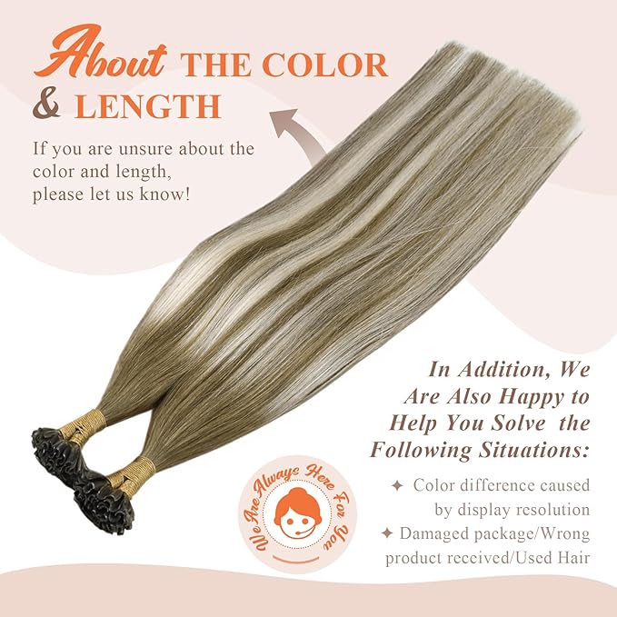 Sunny Hair U Tip Hair Extensions Human Hair Brown Ombre Keratin Hair Extensions Human Hair Dark Brown Balayage with Light Blonde K Tips Hair Extensions Real Human Hair Add Volume 14inch 50g