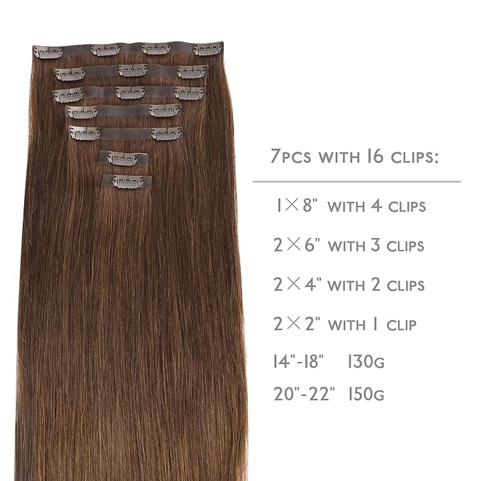 WENNALIFE Seamless Clip In Hair Extensions Human Hair, 24 Inch 160g 7pcs Chocolate Brown Hair Extensions Clip in Human Hair Invisible PU Skin Weft Natural Remy Human Hair Extensions