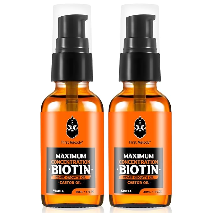 Beard Oil,Maximun Thickening Biotin, with Castor Oil and Argan & Jojoba Oils, Promotes Beard Growth, Styles, Strengthens & Softens Beards & Mustaches,1 Ounce*2(2 Pack)