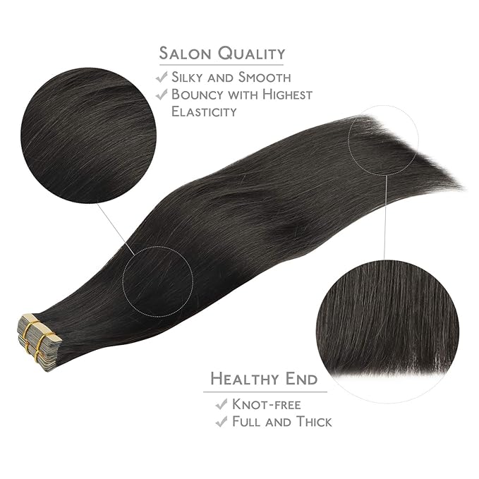 WENNALIFE Tape in Hair Extensions Human Hair, 20pcs 50g 22 inch Natural Black Remy Hair Extensions Straight Human Hair Tape in Extensions Skin Weft Tape Extensions Human Hair