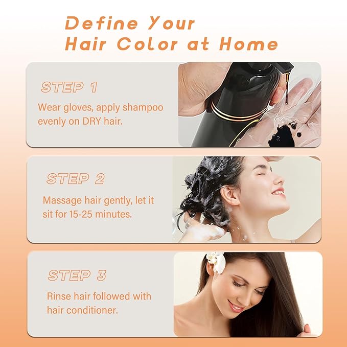 Hair Dye Shampoo 3 in 1, Hair Color Shampoo, Light Brown Hair Dye, Brown Hair Shampoo, Colors in Minutes, Easy to Use, 16.90 Fl Oz