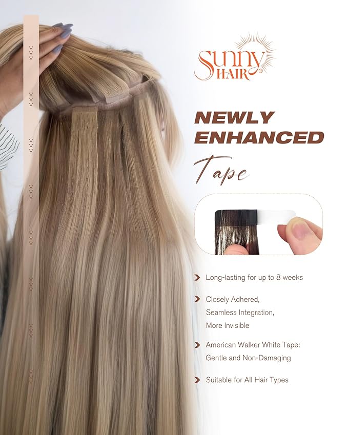 Sunny Hair Tape in Hair Extensions Real Human Hair Invisible Remy Hair Extensions Tape ins for Women Copper Red 18 inch 20Pcs 50G