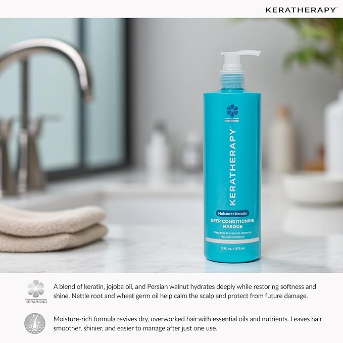 KERATHERAPY Keratin Infused Deep Conditioning Masque, 16.9 fl. oz., 500 ml - Moisturizing Hair Deep Conditioning Treatment with Kerabond, Jojoba Oil, Nettle Root Extract, Wheat Oil, & Persian Walnut