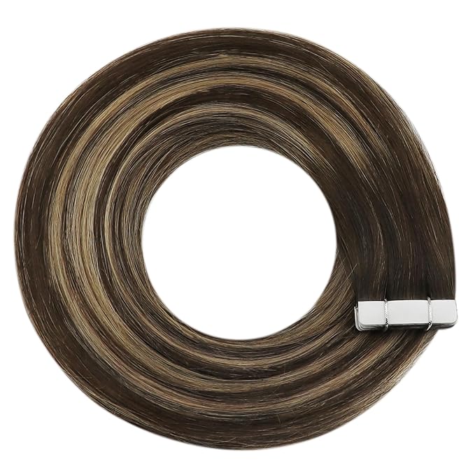 YoungSee Tape in Hair Extensions Human Hair Balayage Brown Tape ins Human Hair Extensions Ombre Dark Brown to Blonde Hair Tape in Extensions 12In Tape on Hair Extensions for Short Hair 20pcs 30g