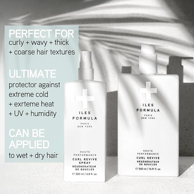 ILES FORMULA Curl Revive Spray -Leave-In Styling Serum, Defines Curls, Anti-Frizz & Anti-Humidity, Heat & Color Protection with Silk Extract, Macroloba Seed & Coconut Alkanes, 16.9 Fl Oz (500 ML)