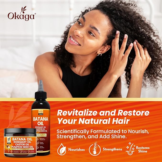 Batana Oil and Cream for Hair Growth Bundle, Rosemary, Castor, and Pumpkin Seed Oils, Pure & Unrefined, Nourishes, Revives Scalp & Strands, Softens, Smooths, Strengthens for All Hair Types