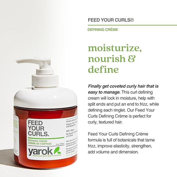 Yarok - Feed Your Curls Defining Cream - Moisturize, Nourish & Define - Hydrating & Nourishing Curl Styling Cream - For Frizzy, Curly Hair - 100% Vegan - Gluten, Sulfate, Paraben & Cruelty Free - 8oz