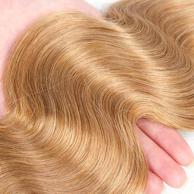 #27 Blonde Bundles Body Wave Human Hair Bundles 24 26 28 Inch Unprocessed Brazilian Virgin Hair Weave 3 Bundles Honey Blonde Human Hair Extensions For Woman 50 Grams Per Bundle