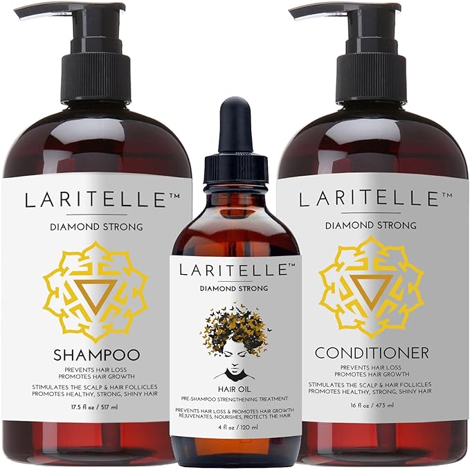 Diamond Strong Organic Hair Care Set | Shampoo, Conditioner & Treatment | Strengthening, Nourishing & Restoring | Argan, Jojoba, Rosemary & Ginger | Vegan, Non-GMO, Made in USA