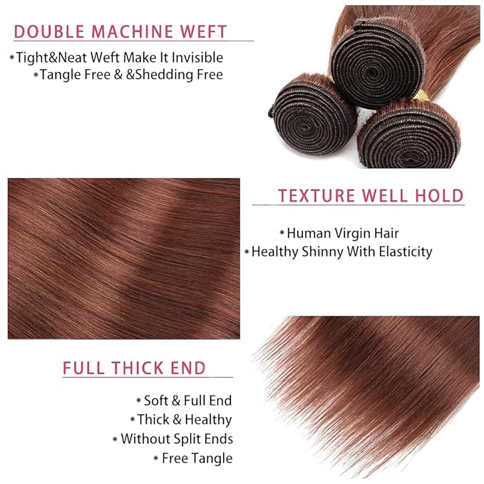 Auburn Bundles Human Hair Reddish Brown Human Hair Bundles Straight Bundles 22 24 26 Inch Unprocessed 33 Color Bundles Hair Weave Copper Human Hair Bundles Silky Soft 3 Bundles