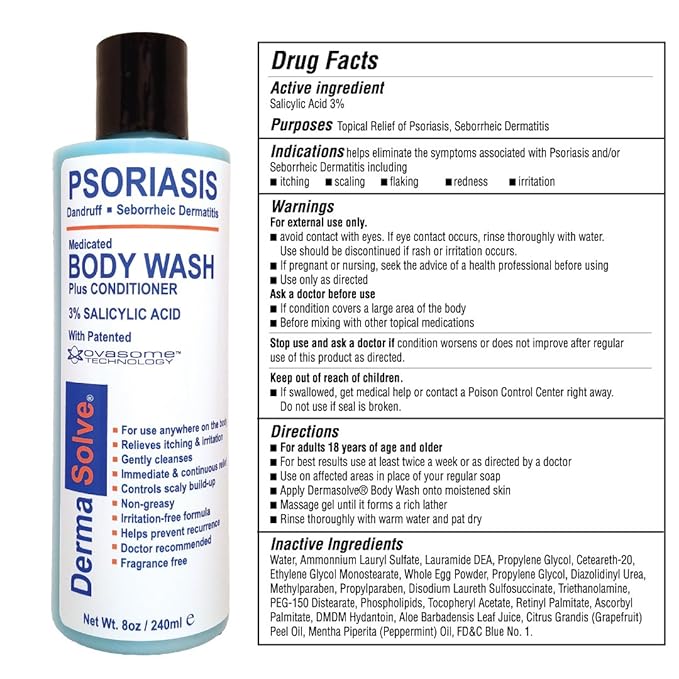 Dermasolve Medicated Psoriasis Body Wash - 2-Pack (8.0 oz each) - Proven to Provide Relief from Psoriasis, Eczema & Seborrheic Dermatitis, Doctor Recommended for Dry, Itchy, Red, Flaky, Scaly Skin