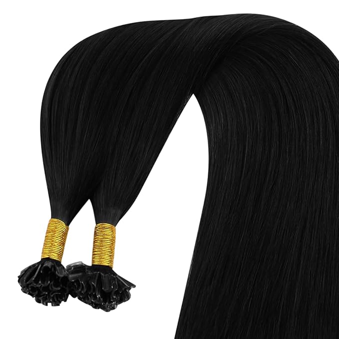 YoungSee Black U tip Hair Extensions Black U Tips Human Hair Extensions Jet Black 16In 50s/50g