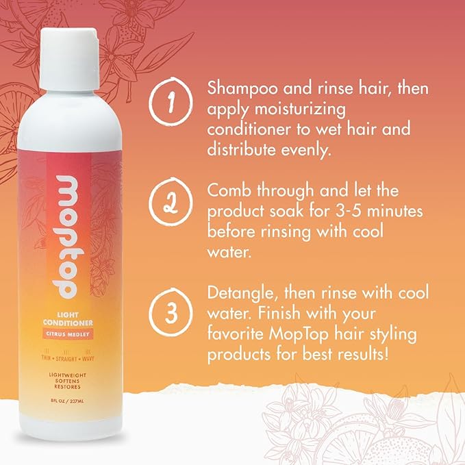MopTop Light Conditioner – Lightweight Hair Moisturizer to Enhance Moisture & Reduce Frizz, Sulfate & Paraben Free Hair Care for All Hair Types – Thin, Straight, Wavy, Curly (Citrus Medley, 8oz)