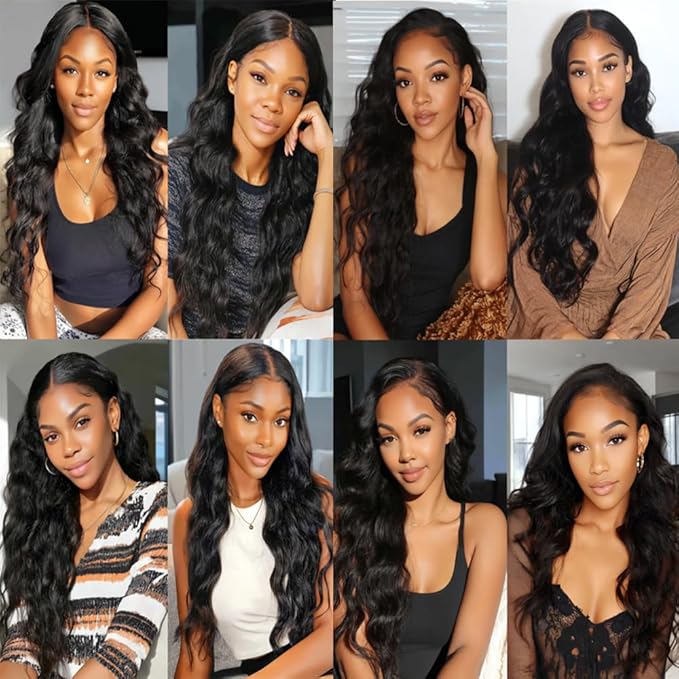 Color 1B Human Hair Bundles Body Wave Bundles Natural Color Body Wave Brazilian Human Hair Weave Extensions Soft and Silky for Black Women 20 22 24 Inch
