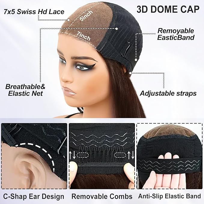 XZZ Chocolate Brown Wear and Go Glueless Wigs Human Hair Pre Plucked Pre Cut 16 Inch 9x6 Brown Bob Wig Human Hair Glueless HD Lace Closure Wig Short Bob Wig Bleached Knots 200% Density for Women
