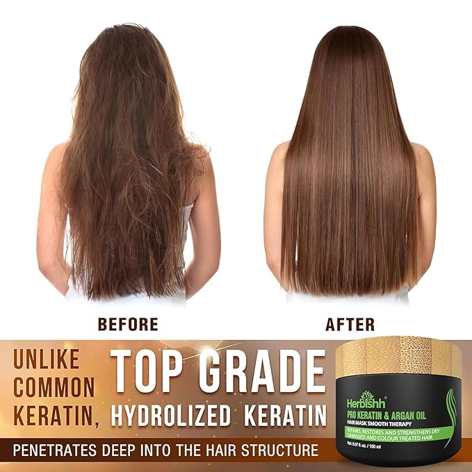 Combo Pack - Herbishh Dark Brown Hair Dye Shampoo + Argan Intense Hair Mask - Stimulates Dry, Frizzy Hair - Long-lasting Color in Minutes - 500ml
