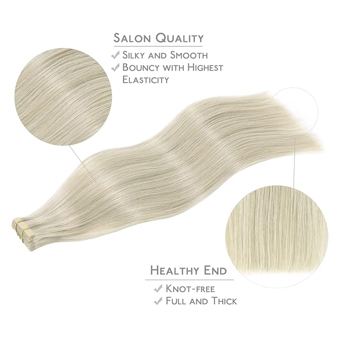 WENNALIFE Tape in Hair Extensions Human Hair, 20pcs 50g 18 inch Ash Blonde Highlighted Platinum Blonde Remy Hair Extensions Straight Human Hair Tape in Extensions Skin Weft Tape Extensions Human Hair