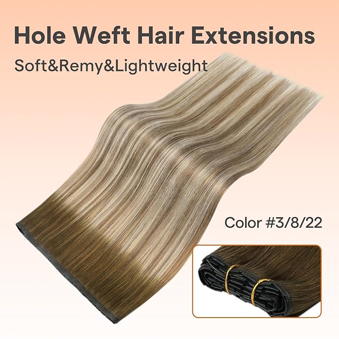 Full Shine Butterfly Weft Hair Extensions Color Dark Brown To Light Brown Mix Blonde Double Side Genius Weft Adn Pu Hole Weft Extensions For Women 22 Inch Micro Bead Add Length 100 Grams